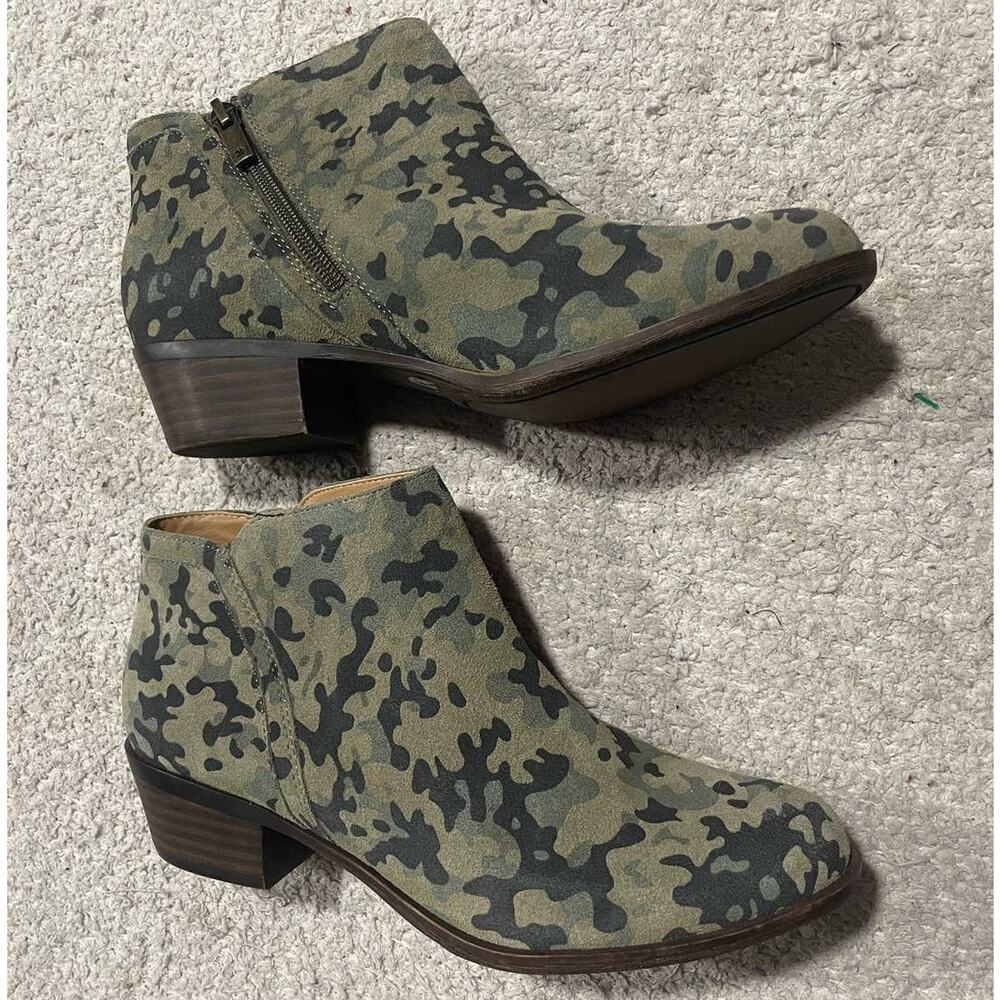 Lucky Brand LP Barstyn Leather Ankle Booties Womens 8 M Camo Green MSRP $139